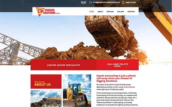 A1 Digging Solutions website designed by Localsearch
