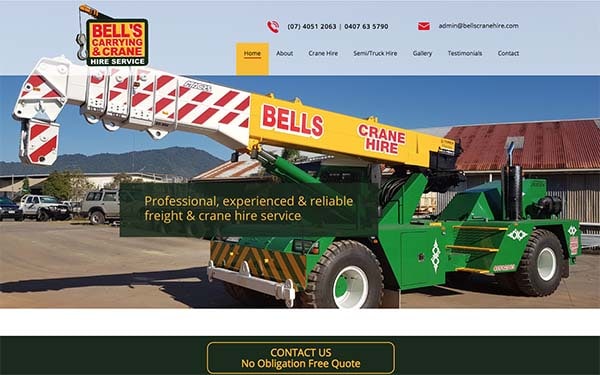 Bell's Carrying & Crane website designed by Localsearch