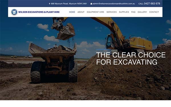 Wilson Excavations & Plant Hire website created by Localsearch