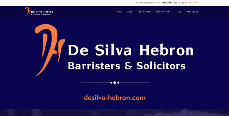 Da Silva Hebron website homepage with purple background and orange font