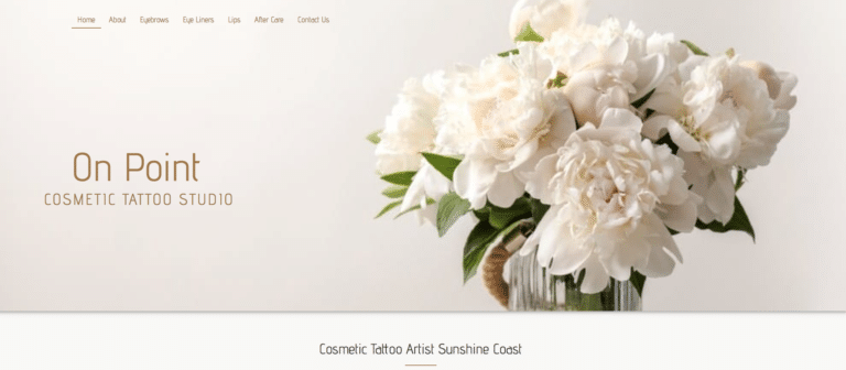On Point Cosmetic tattoo website homepage with flowers