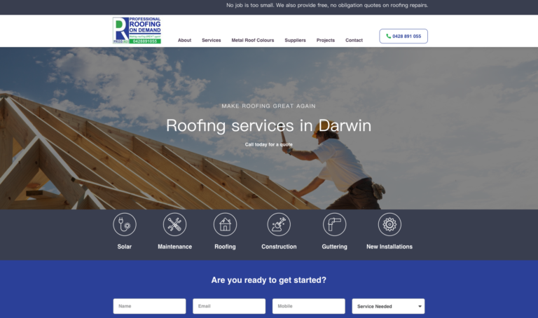 Professional roofing on demand darwin website