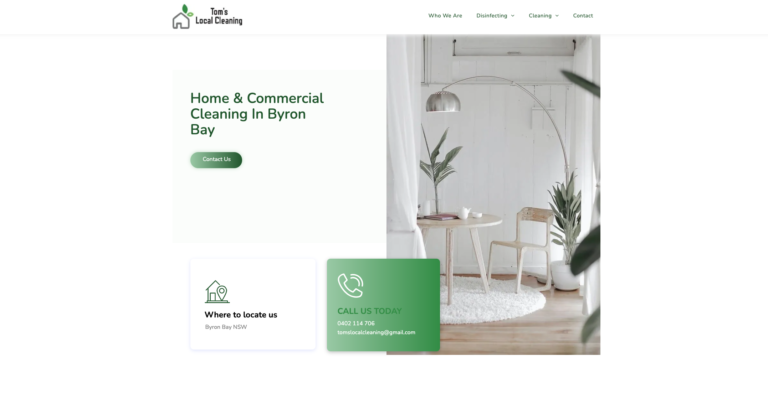toms cleaning website designbyron bay