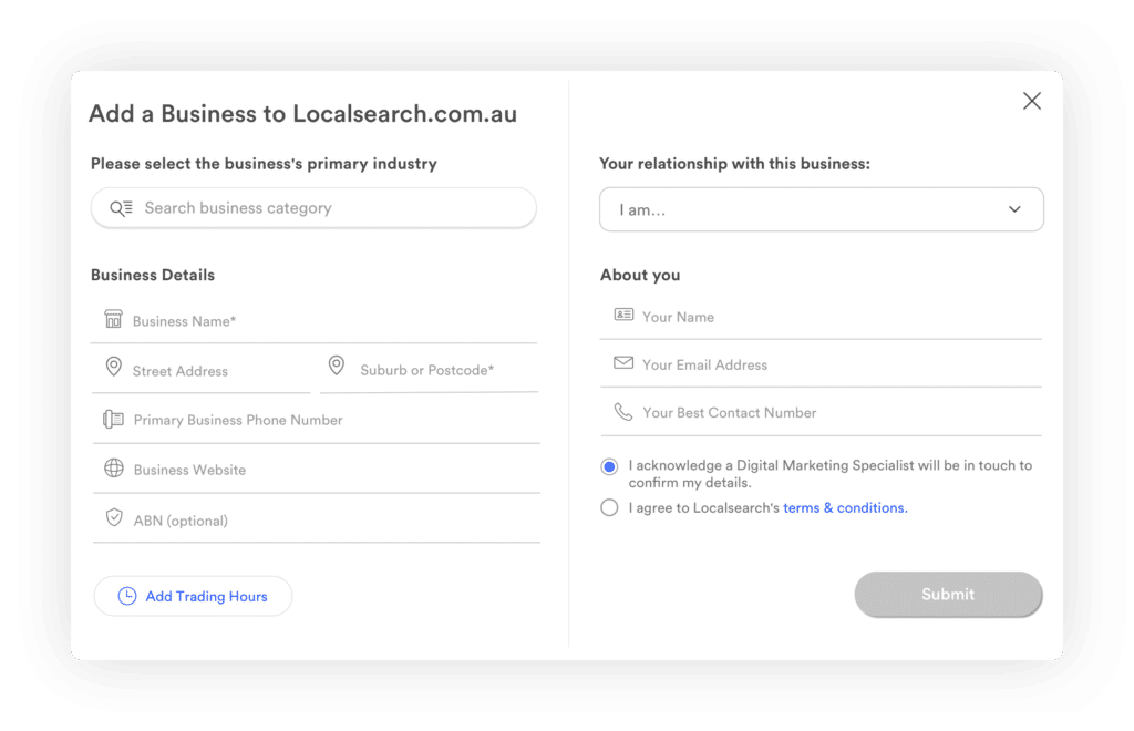 Localsearch add a business form