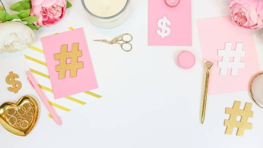Pink and Gold Hashtags on DEsk
