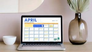 April Content Planner on Laptop