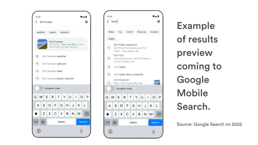 Preview of Search Results Preview on Google Mobile Search